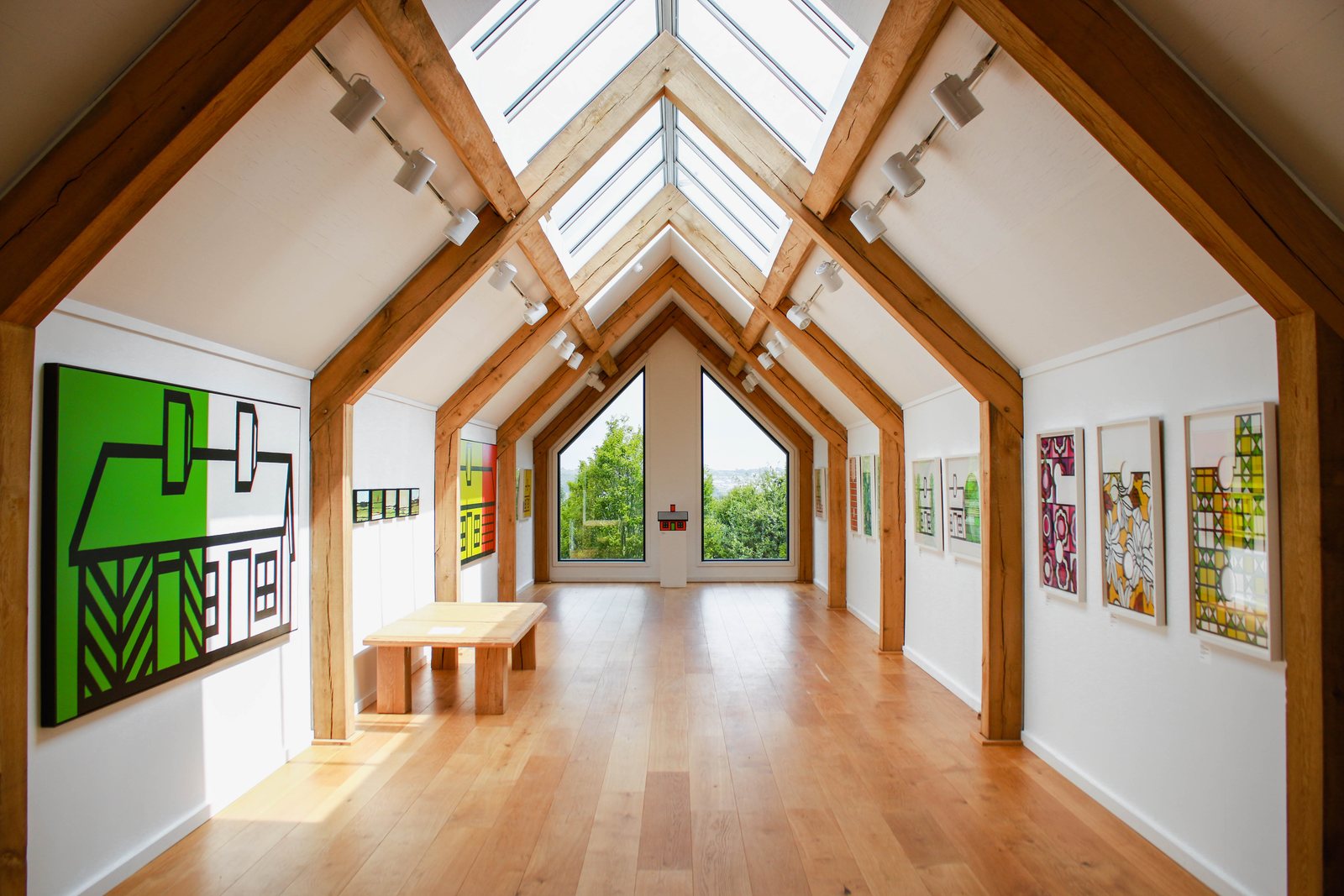 The light, oak-framed interior of Tremenheere Gallery